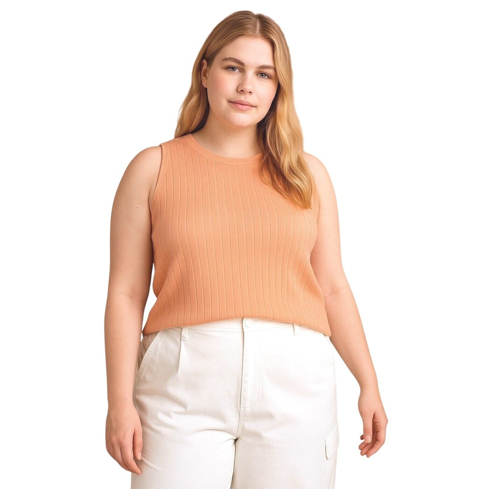 Ava And Viv Tank Top Womens 1X‎ Peach Rib Knit Sleeveless Plus Size Stretch NWT